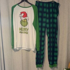 Adult Green Grinch 'Merry Whatever' Holiday Pajama Set